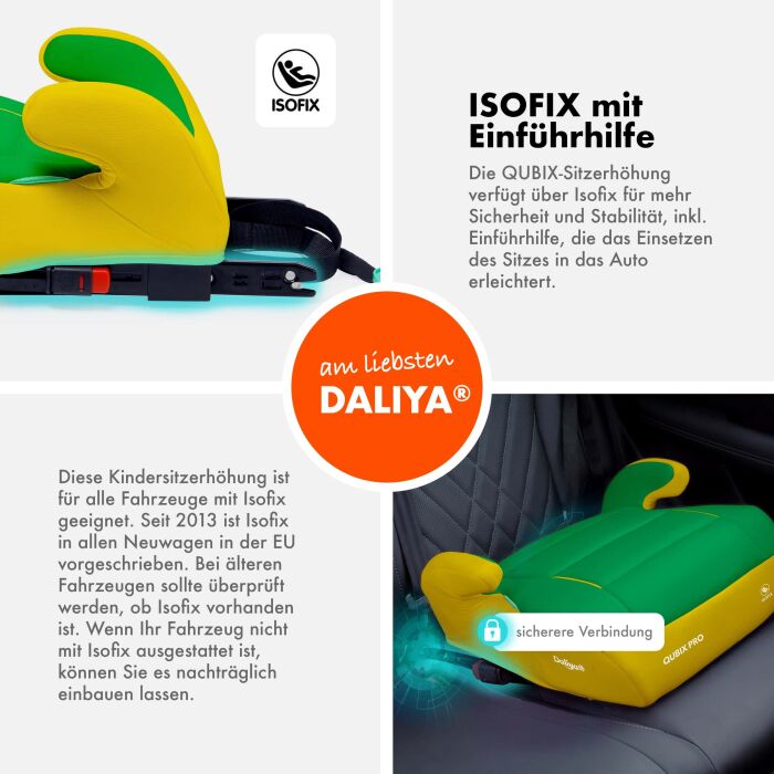 Daliya&reg; QUBIX PRO Kindersitzerh&ouml;hung Isofix und I-Size (Gelb - Gr&uuml;n)