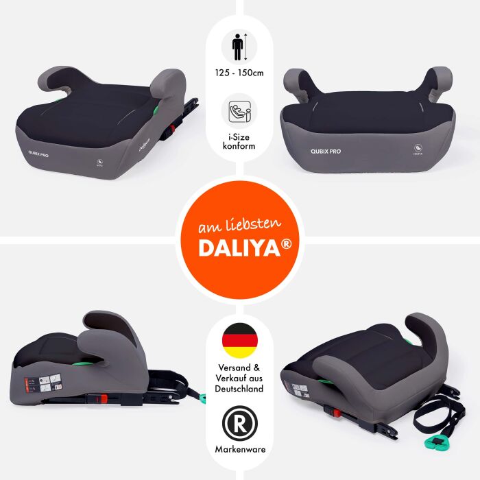 Daliya® QUBIX PRO Kindersitzerhöhung Isofix und I-Size (Grau - Schwarz)