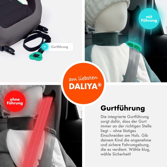 Daliya® QUBIX PRO Kindersitzerhöhung Isofix und I-Size (Grau - Schwarz)