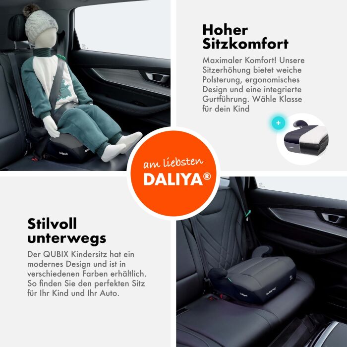 Daliya® QUBIX PRO Kindersitzerhöhung Isofix und I-Size (Grau - Schwarz)