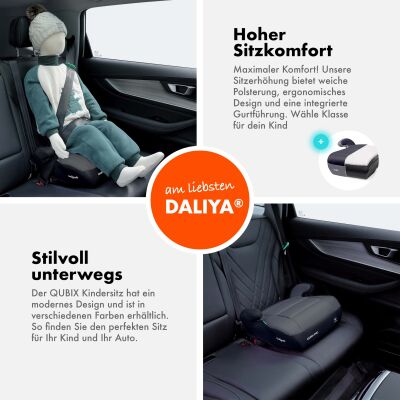 Daliya® QUBIX PRO Kindersitzerhöhung Isofix und I-Size (Grau - Schwarz)