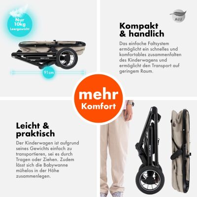 Daliya® FLEXI-PRO 2in1 Kinderwagen & Buggy (Beige Leinen)
