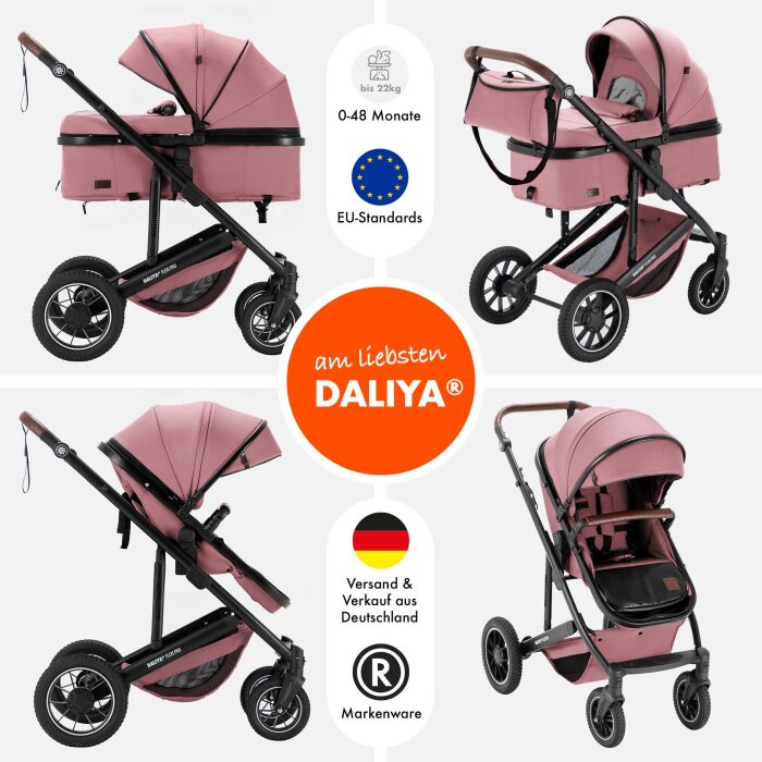 Daliya&reg; FLEXI-PRO 2in1 Kinderwagen &amp; Buggy (Rosa Leinen)