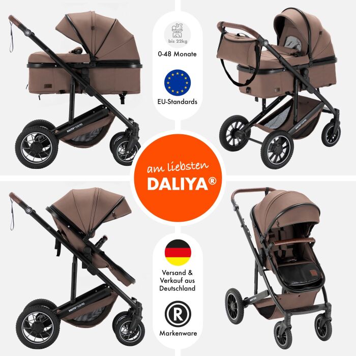 Daliya® FLEXI-PRO 2in1 Kinderwagen & Buggy (Beige-Rosa Leinen)