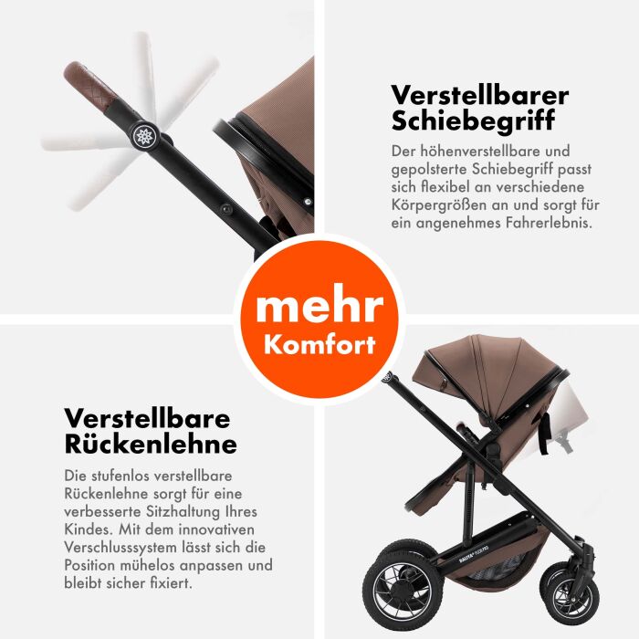 Daliya® FLEXI-PRO 2in1 Kinderwagen & Buggy (Beige-Rosa Leinen)