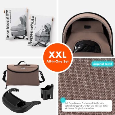 Daliya® FLEXI-PRO 2in1 Kinderwagen & Buggy (Beige-Rosa Leinen)