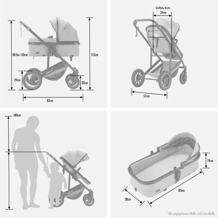 Daliya&reg; FLEXI-PRO 2in1 Kinderwagen &amp; Buggy (Dunkelgrau Leinen)