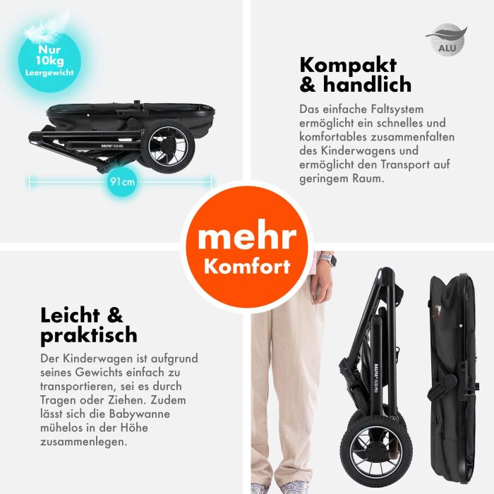 Daliya&reg; FLEXI-PRO 2in1 Kinderwagen &amp; Buggy (Dunkelgrau Leinen)