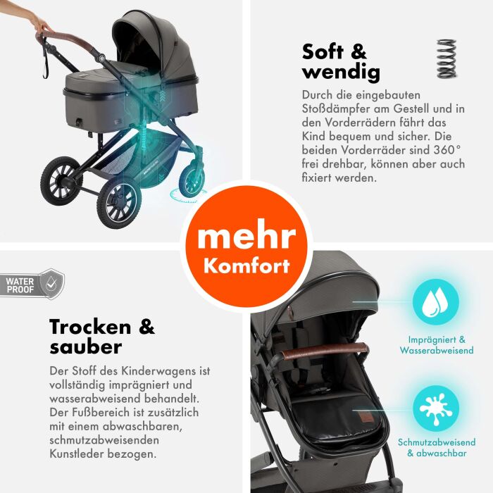 Daliya® FLEXI-PRO 2in1 Kinderwagen & Buggy (Grau-Grün)