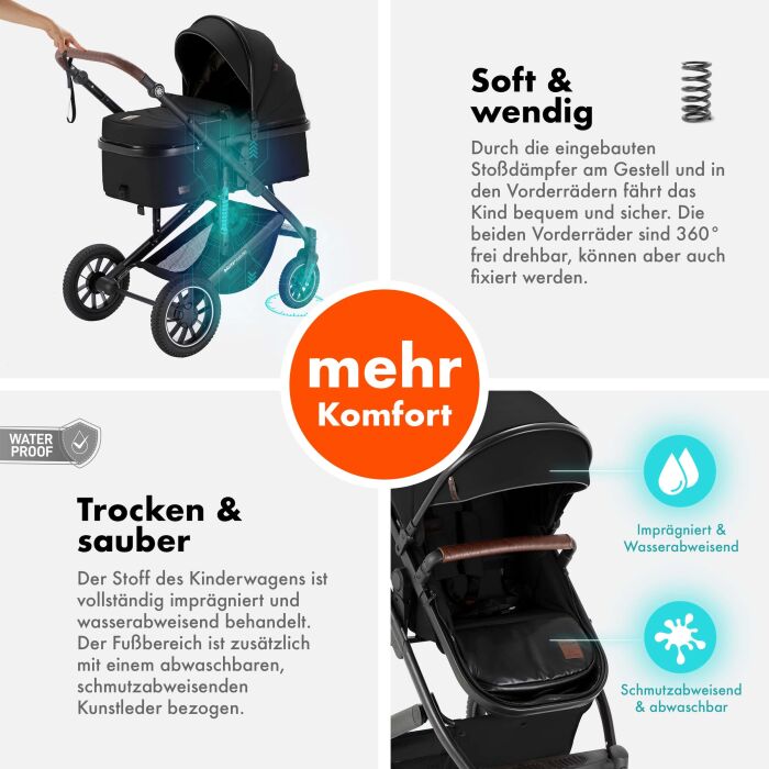 Daliya® FLEXI-PRO 2in1 Kinderwagen & Buggy (Schwarz Uni)