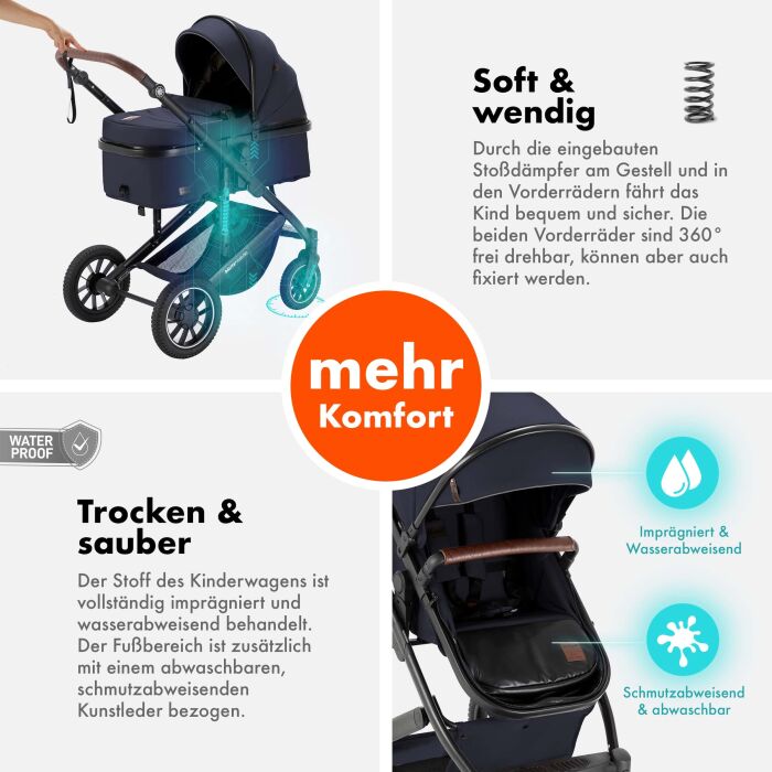Daliya® FLEXI-PRO 2in1 Kinderwagen & Buggy (Blau-Grau)