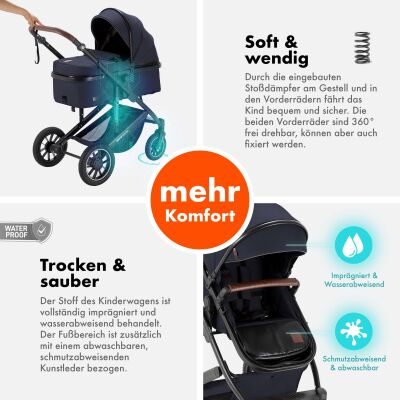 Daliya® FLEXI-PRO 2in1 Kinderwagen & Buggy (Blau-Grau)