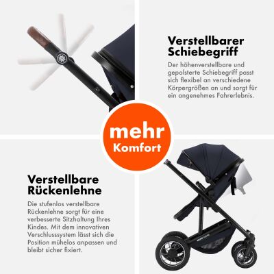 Daliya® FLEXI-PRO 2in1 Kinderwagen & Buggy (Blau-Grau)