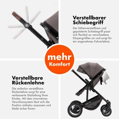 Daliya® FLEXI-PRO 2in1 Kinderwagen & Buggy (Braun-Grau)