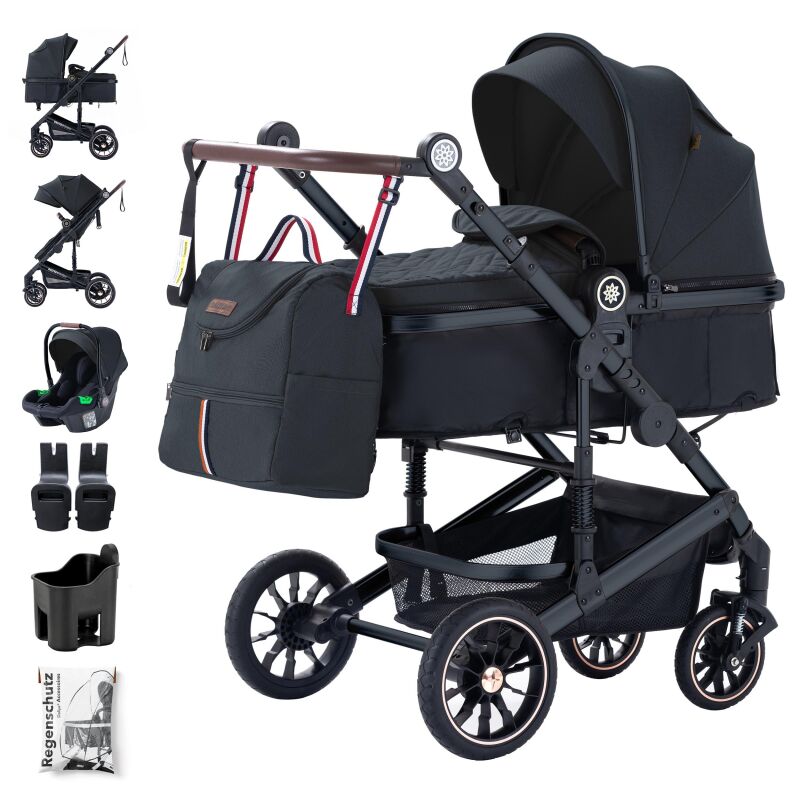 Daliya® NEOMOVE 3in1 Kinderwagen & Buggy (Schwarz-Schwarz)