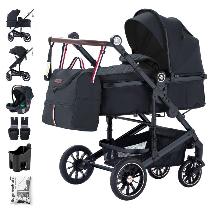 Daliya® NEOMOVE 3in1 Kinderwagen & Buggy (Schwarz-Schwarz)