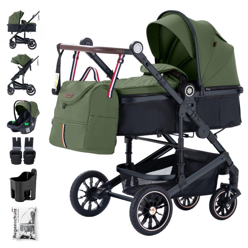 Daliya® NEOMOVE 3in1 Kinderwagen & Buggy (Schwarz-Olivgrün)