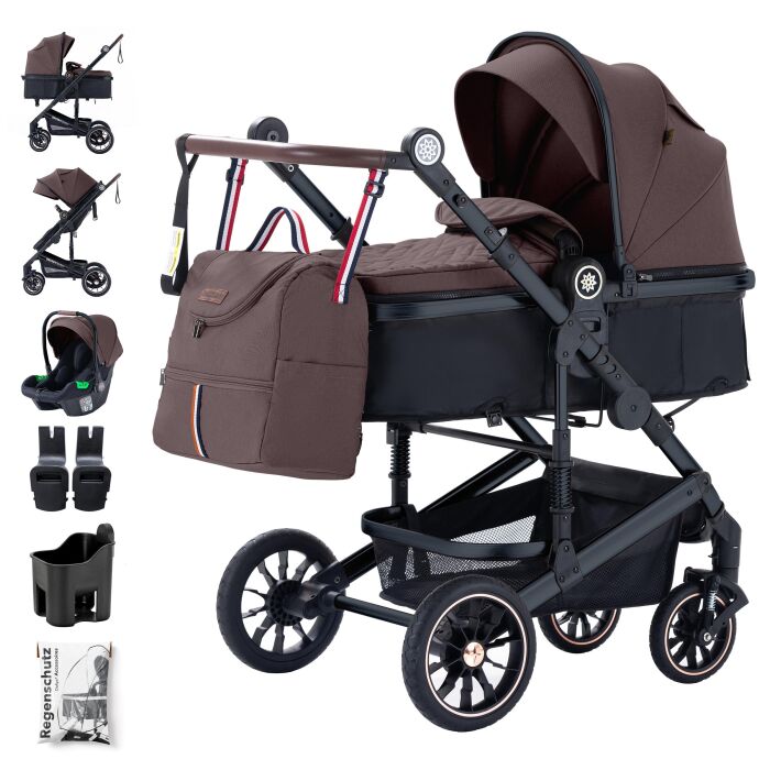 Daliya® NEOMOVE 3in1 Kinderwagen & Buggy (Schwarz-Weinrot)