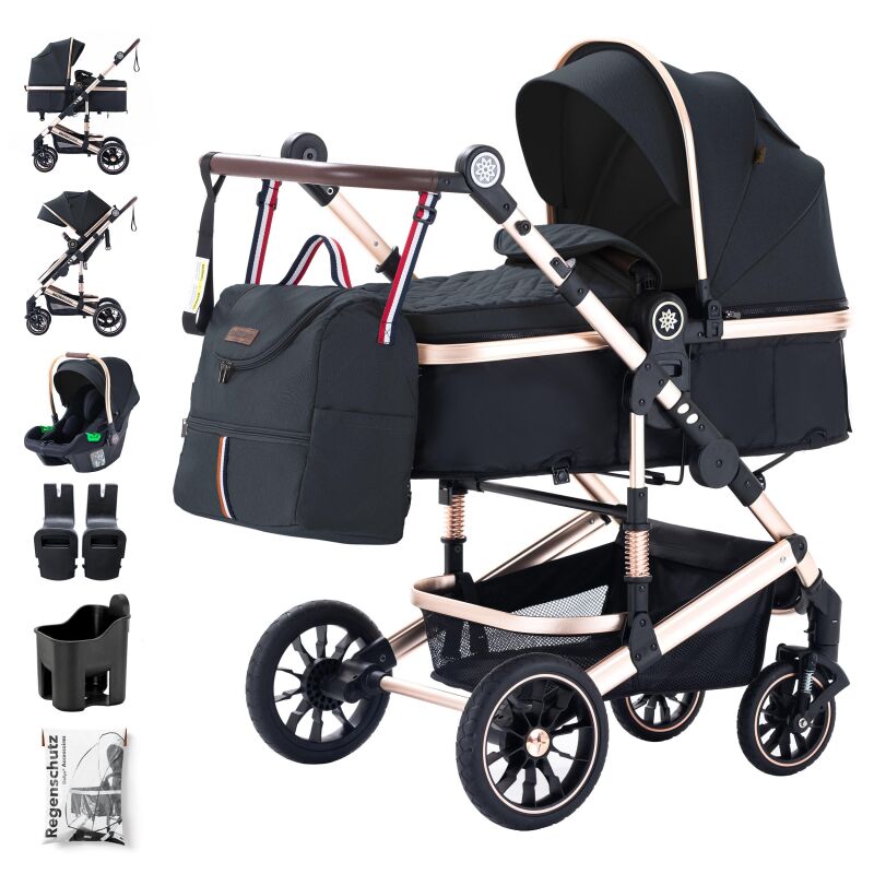 Daliya® NEOMOVE 3in1 Kinderwagen & Buggy (Gold-Schwarz)