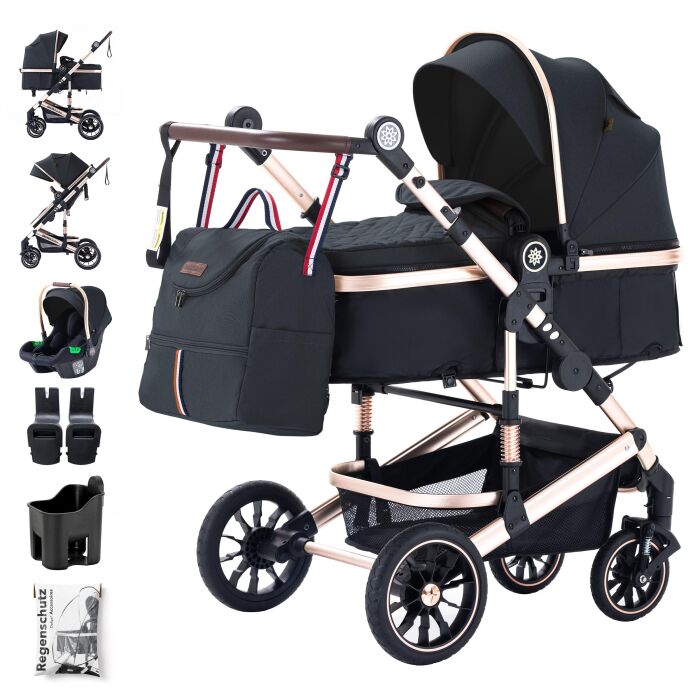 Daliya® NEOMOVE 3in1 Kinderwagen & Buggy (Gold-Schwarz)