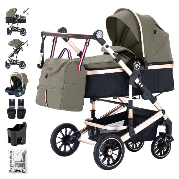 Daliya® NEOMOVE 3in1 Kinderwagen & Buggy (Gold-Braun)