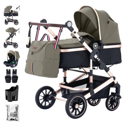 Daliya® NEOMOVE 3in1 Kinderwagen & Buggy (Gold-Braun)