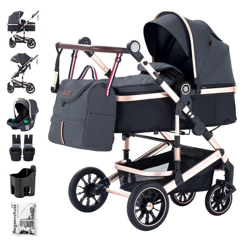Daliya® NEOMOVE 3in1 Kinderwagen & Buggy (Gold-Dunkelgrau)
