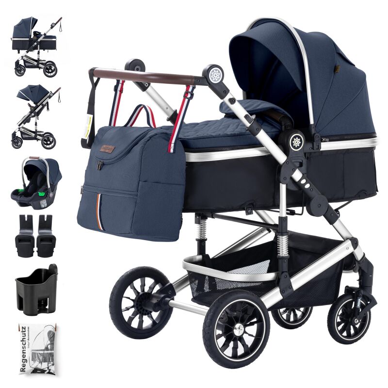 Daliya® NEOMOVE 3in1 Kinderwagen & Buggy (Silber-Blau)