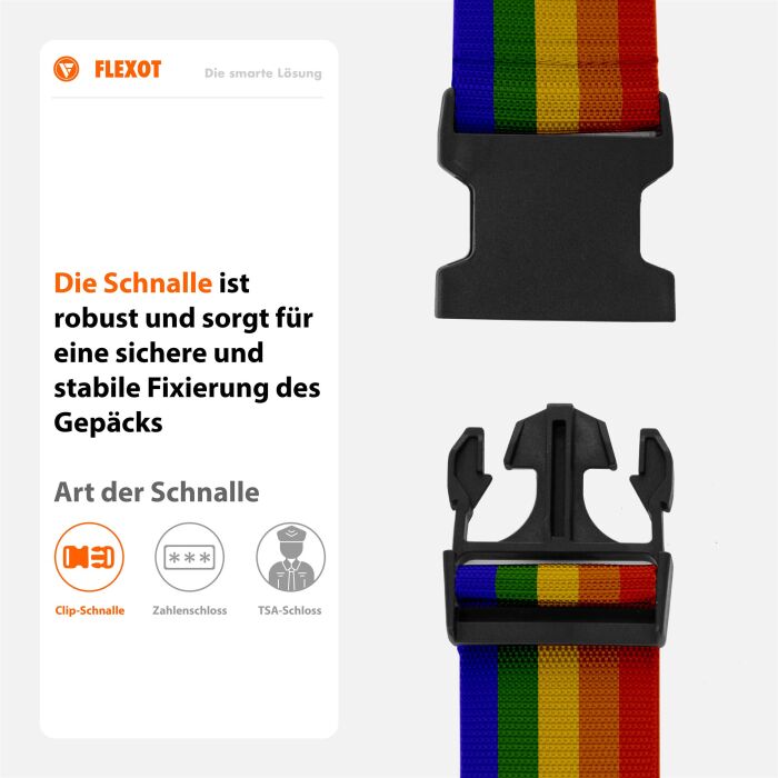 Flexot® Koffergurt mit Clip-Schnalle (Regenbogen)
