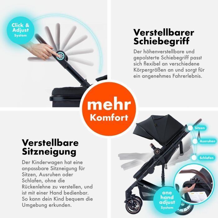 Daliya® NEOMOVE 2in1 Kinderwagen & Buggy (Schwarz-Schwarz)