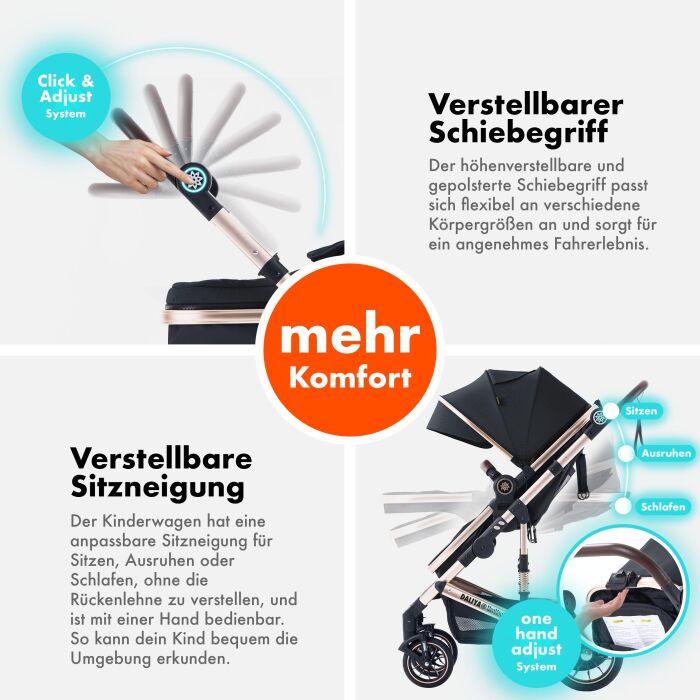 Daliya® NEOMOVE 2in1 Kinderwagen & Buggy (Gold-Schwarz)