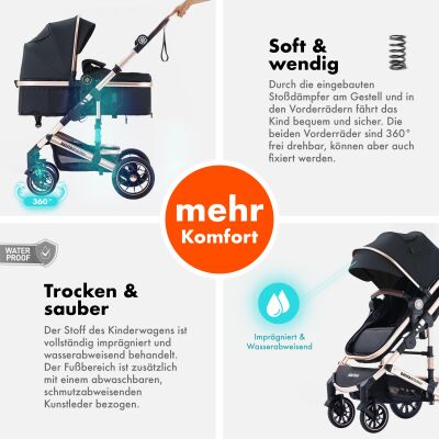 Daliya® NEOMOVE 2in1 Kinderwagen & Buggy (Gold-Schwarz)