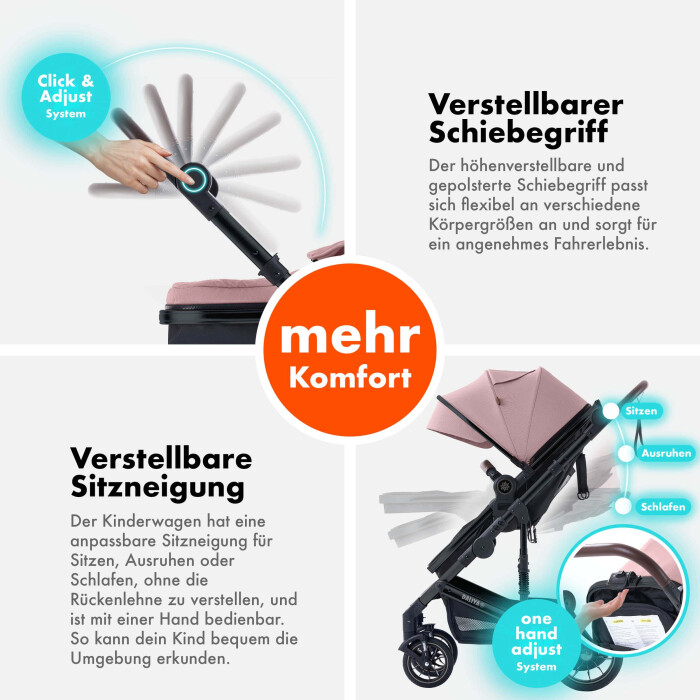 Daliya® NEOMOVE 2in1 Kinderwagen & Buggy (Schwarz-Rosa)