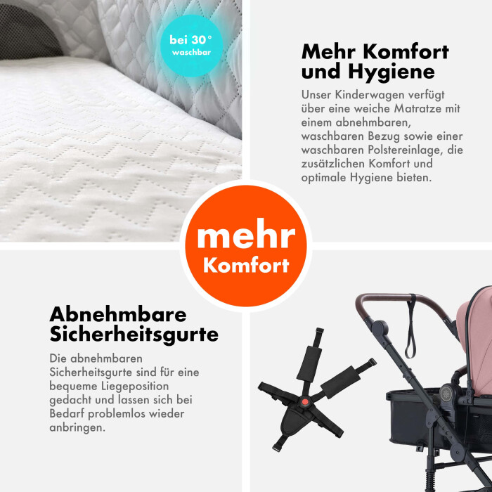 Daliya® NEOMOVE 2in1 Kinderwagen & Buggy (Schwarz-Rosa)