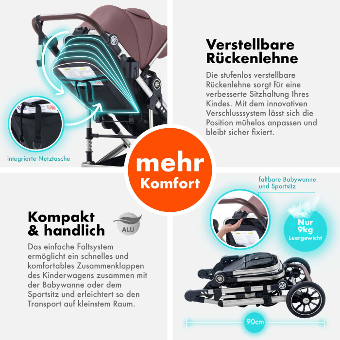 Daliya® NEOMOVE 2in1 Kinderwagen & Buggy (Silber-Violett)