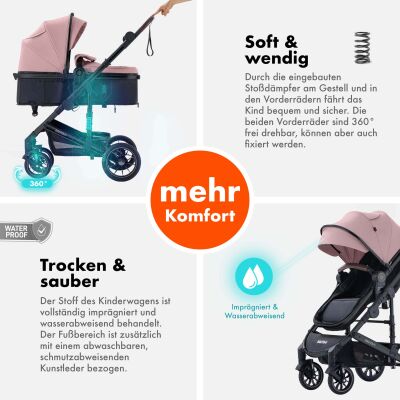Daliya® NEOMOVE 3in1 Kinderwagen & Buggy (Schwarz-Rosa)