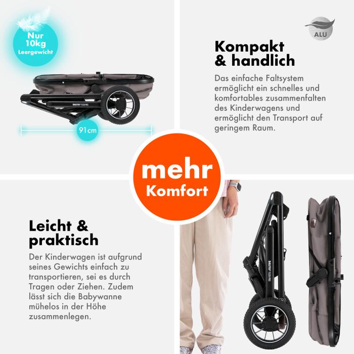 Daliya® FLEXI-PRO M 2in1 Kinderwagen & Buggy (Braun-Grau)
