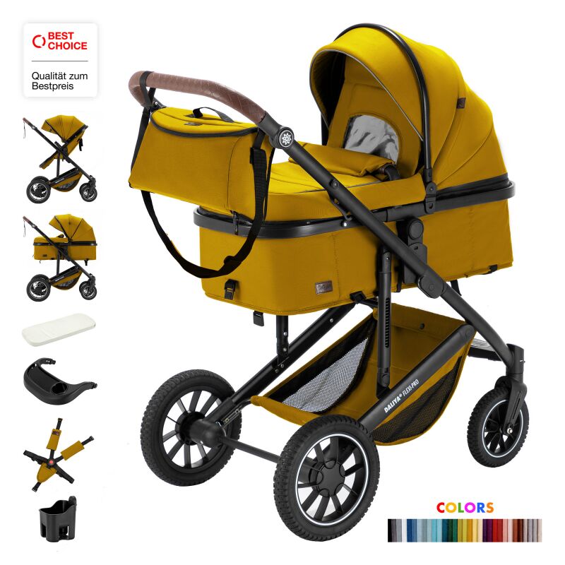 Daliya® FLEXI-PRO M 2in1 Kinderwagen & Buggy (Gelb)