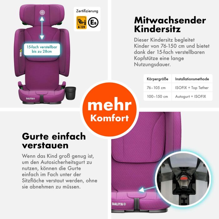 Daliya® JOYMAX i-Size Kinderautositz 76-150cm (Purpur)