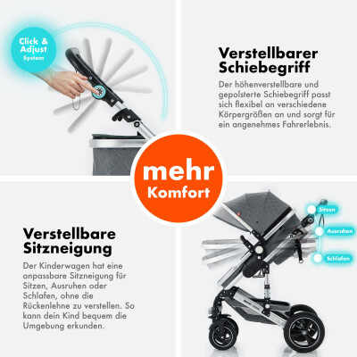 Daliya® BAMBIMO 2in1 Kinderwagen & Buggy (Schwarz - Schwarz)