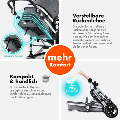 Daliya® BAMBIMO 2in1 Kinderwagen & Buggy (Braun - Gold)