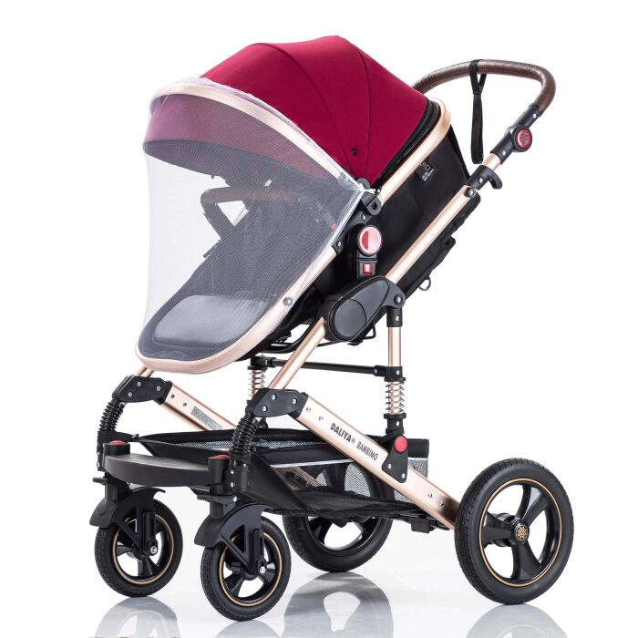 Daliya® BAMBIMO 2in1 Kinderwagen & Buggy (Bordeaux Rot - Gold)