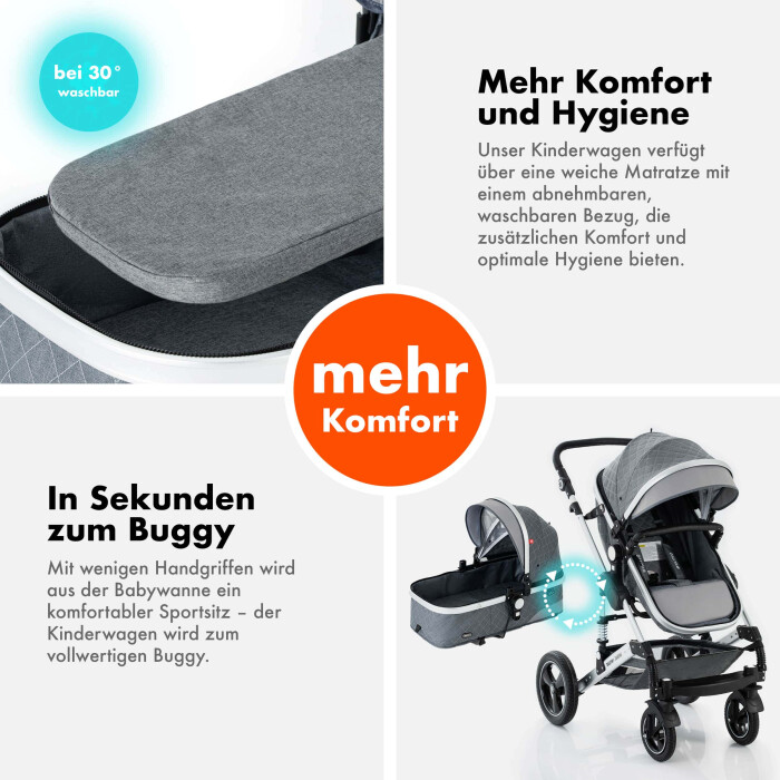 Daliya® BAMBIMO 2in1 Kinderwagen & Buggy (Bordeaux Rot - Gold)