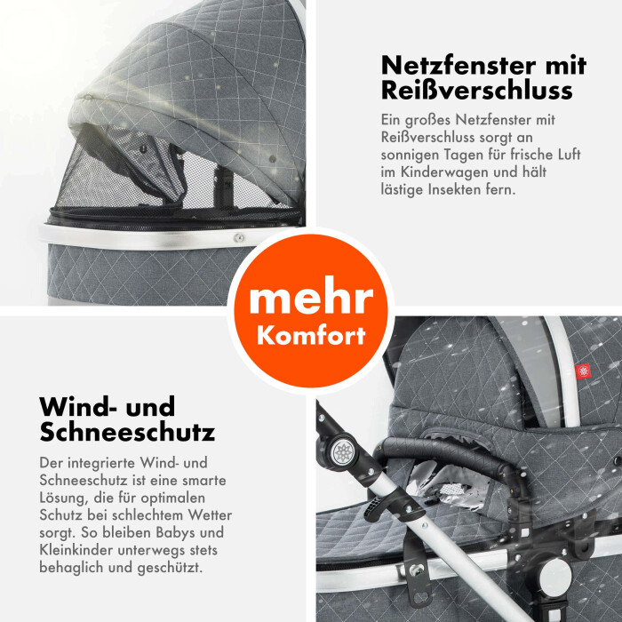 Daliya® BAMBIMO 2in1 Kinderwagen & Buggy (Dunkelgrau - Schwarz)