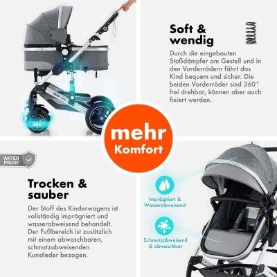Daliya® BAMBIMO 2in1 Kinderwagen & Buggy (Dunkelgrau - Schwarz)