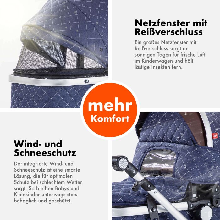 Daliya® BAMBIMO 2in1 Kinderwagen & Buggy (Blau - Silber)