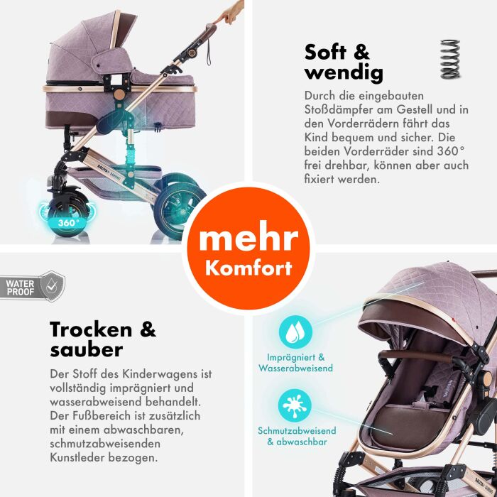 Daliya® BAMBIMO 2in1 Kinderwagen & Buggy (Rose - Gold)
