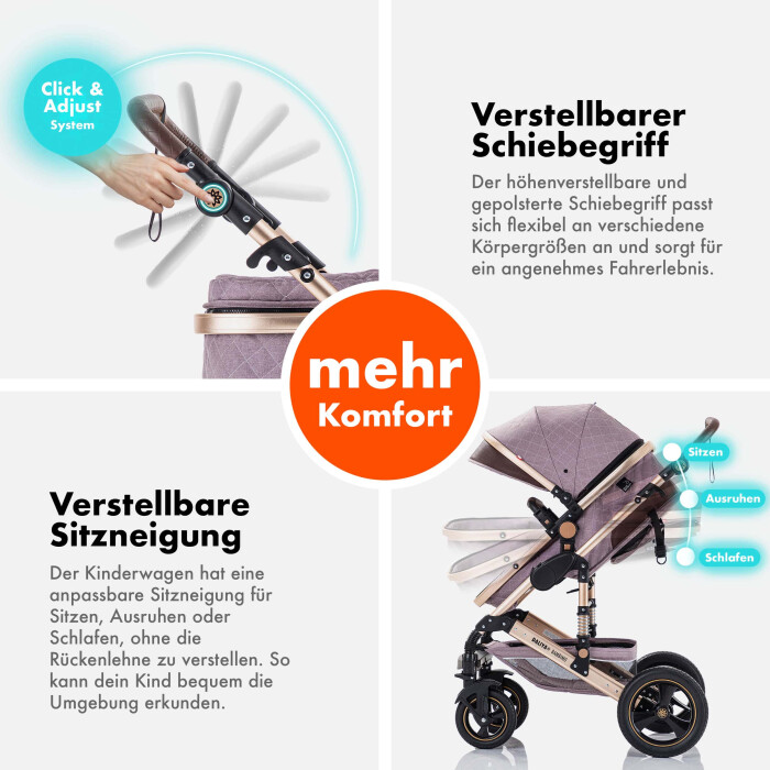 Daliya® BAMBIMO 2in1 Kinderwagen & Buggy (Rose - Gold)