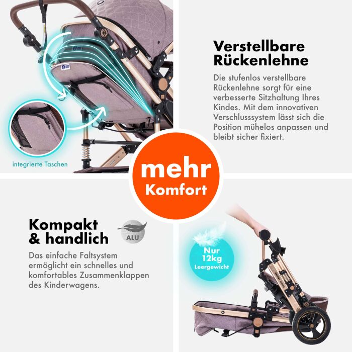 Daliya® BAMBIMO 2in1 Kinderwagen & Buggy (Rose - Gold)