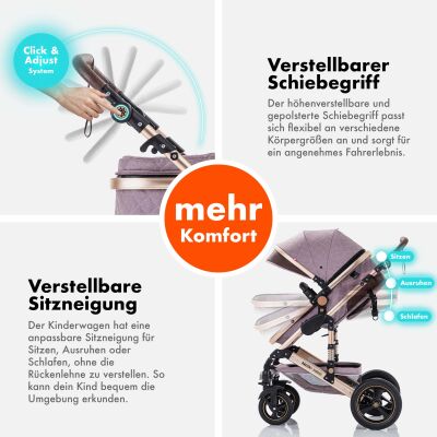 Daliya® BAMBIMO 2in1 Kinderwagen & Buggy (Rose - Gold)